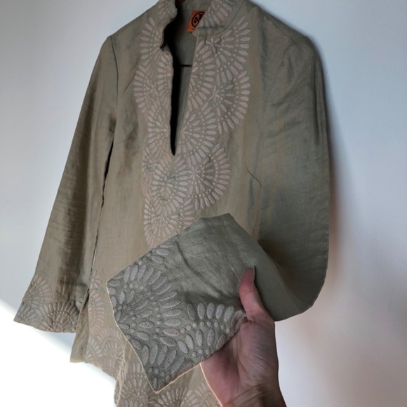 Tory Burch NWOT Linen Embroidered Long Sleeve Tunic Shirt Size 0 - Picture 3 of 12